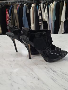 Dior Black Patent Leather Open-Toe Slingback Heels